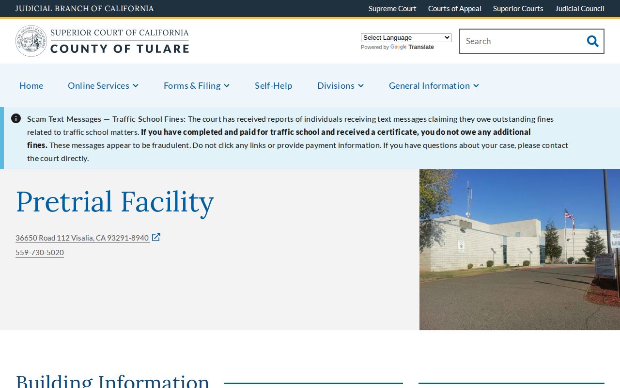 Adult Pre-Trial Facility Tulare County release court location record