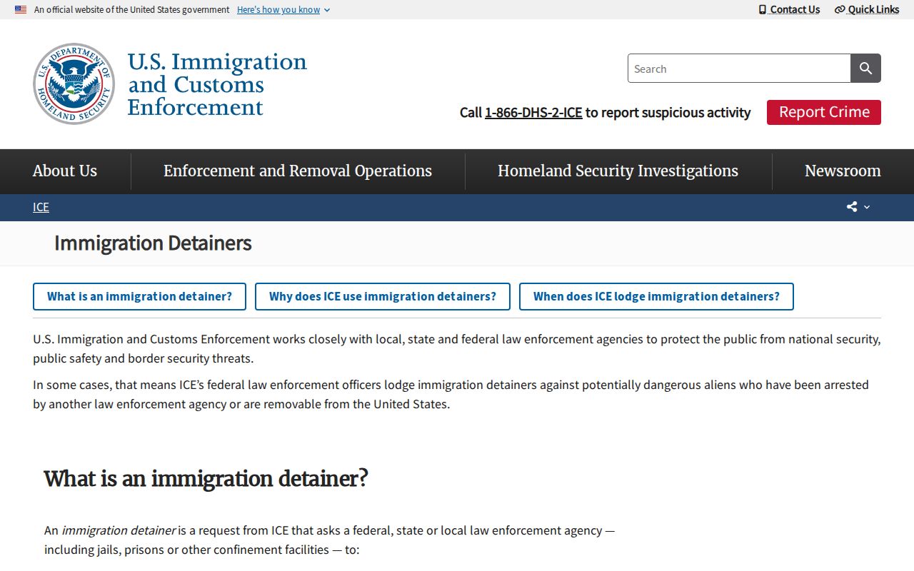 ICE detainer explanation for Tulare County jail release transfer research