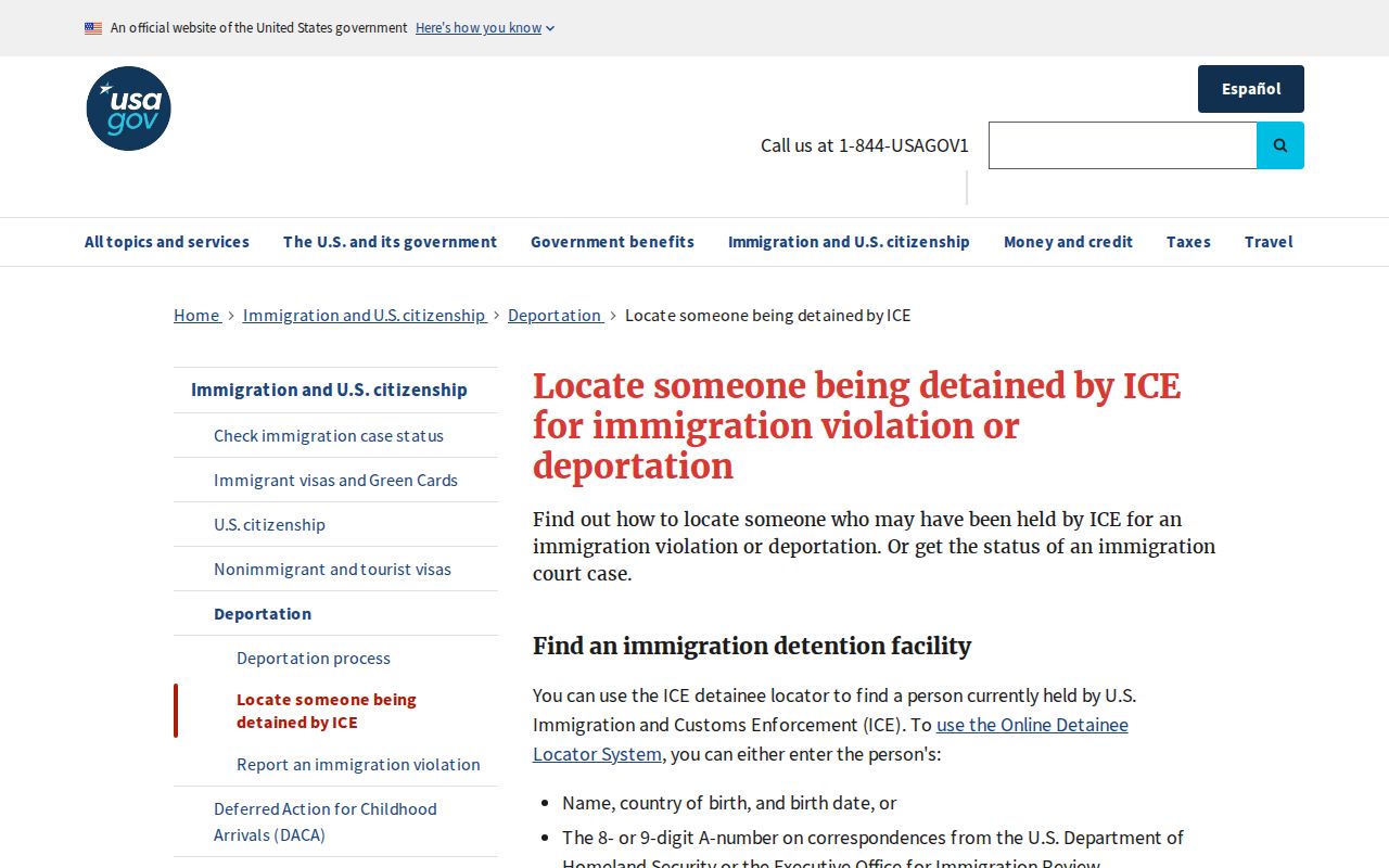 USAGov ICE lookup instructions for Tulare County release transfer checks