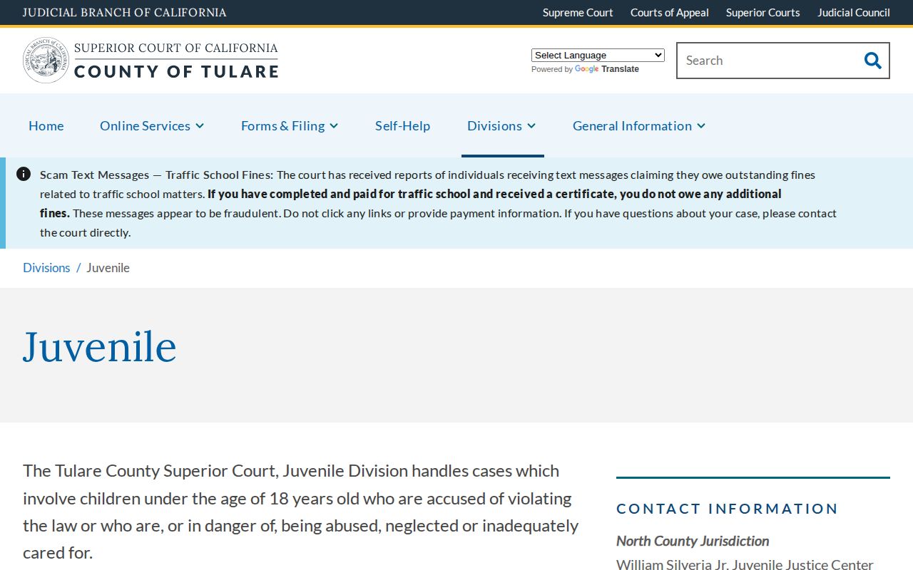 Tulare Superior Court juvenile division release records context