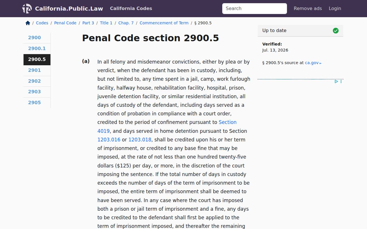 California Penal Code 2900.5 custody-credit statute