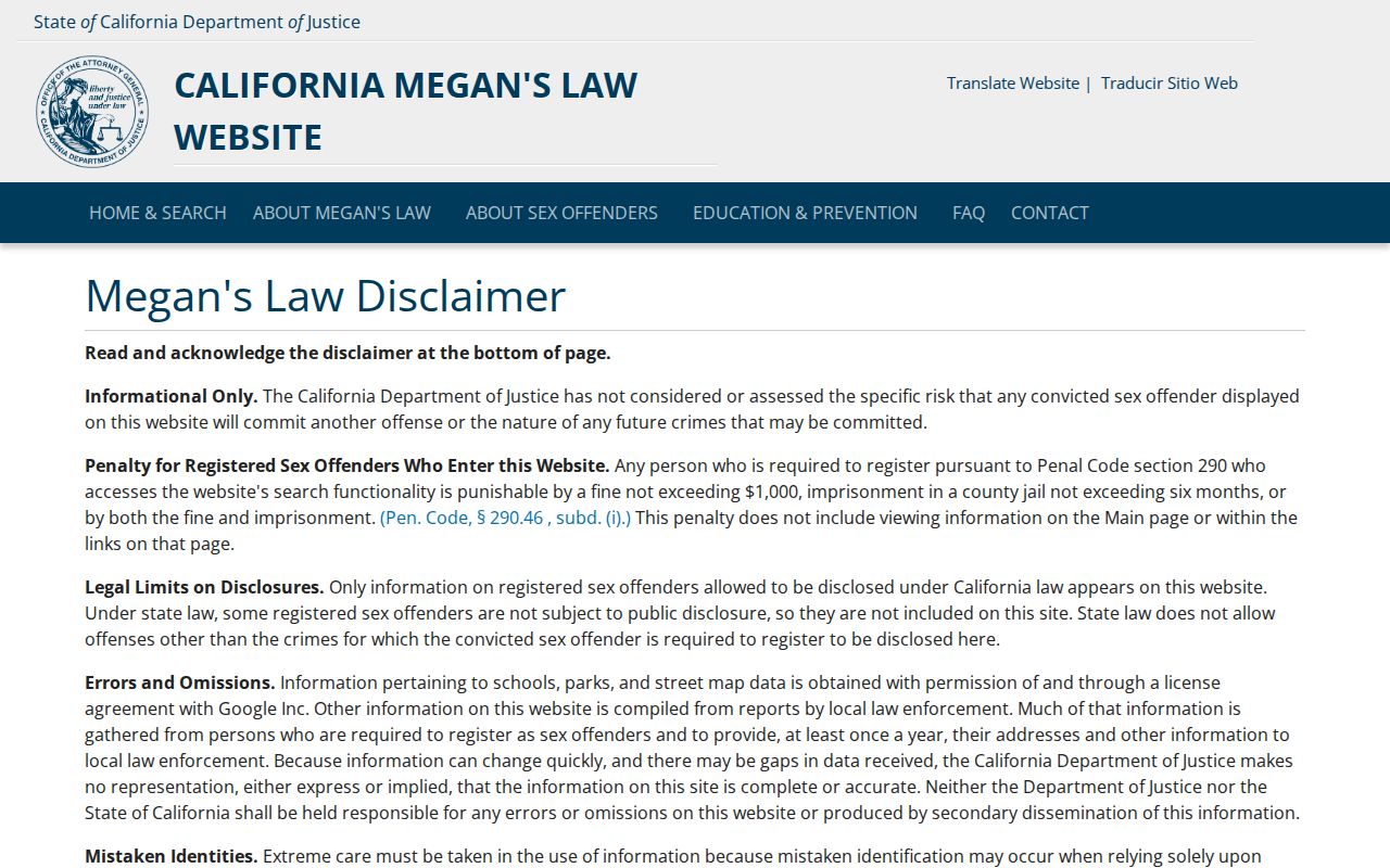California Megan's Law registry page as a narrow photo-related registry source