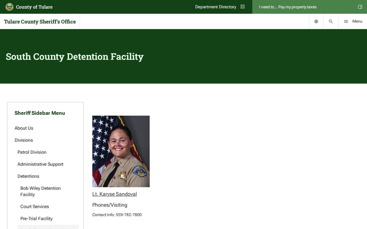 South County Detention Facility Tulare County release lookup source