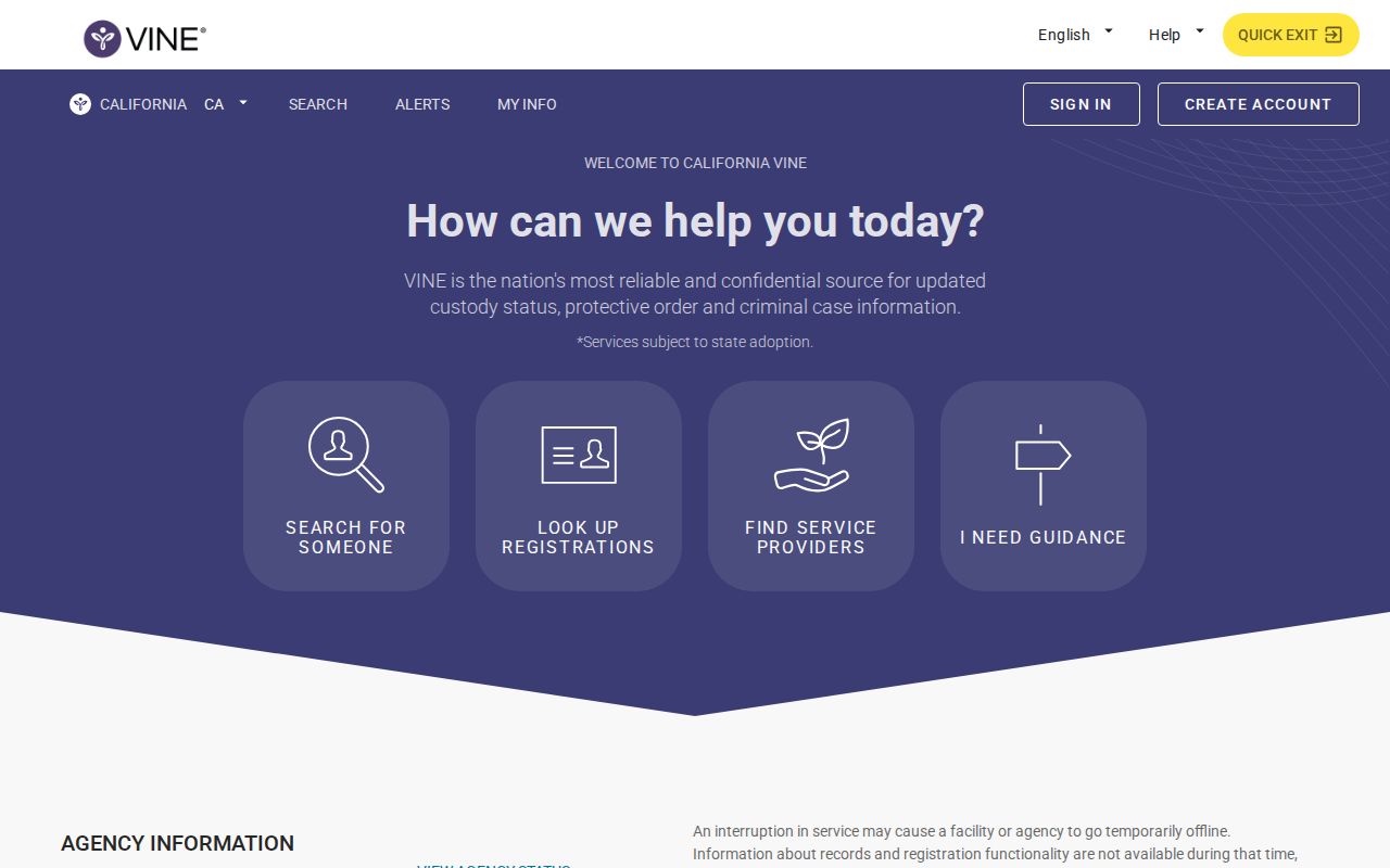 California VINELink search page for custody-status checks